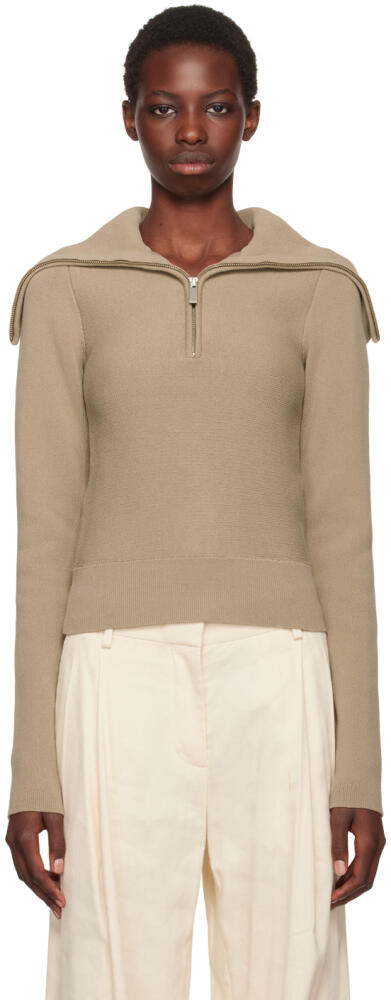 REMAIN Birger Christensen Beige Zipped Collar Sweater Cover