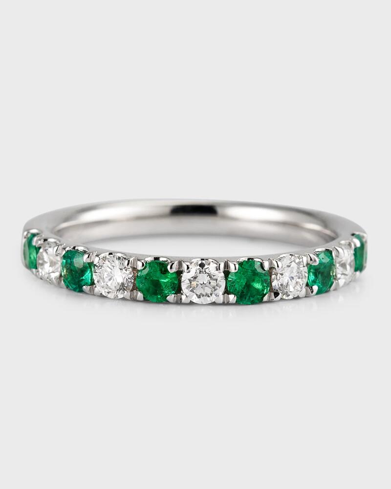 David Kord 18K White Gold Ring with 2.5mm Alternating Emeralds and Diamonds, Size 6 Cover