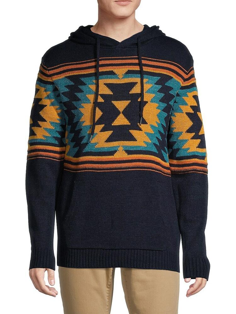 X Ray Men's Geometric-Pattern Knit Hoodie - Blue Cover