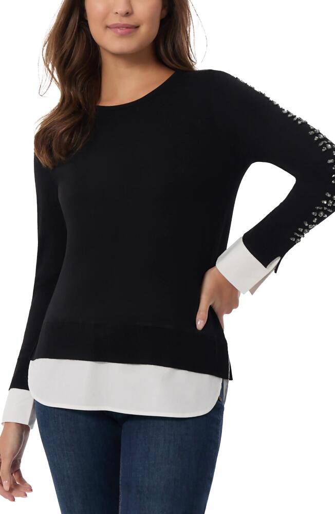 Jones New York Rhinestone Sleeve Detail Layered Sweater in Jones Black Combo Cover