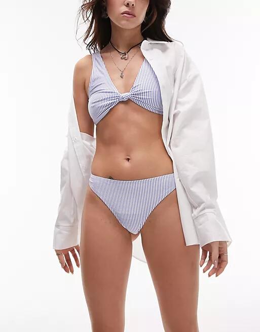 Topshop mix and match textured stripe bikini bottoms in blue and white-Multi Cover