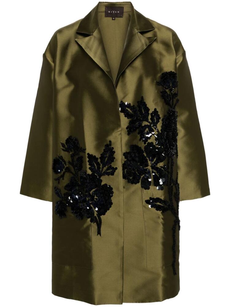 Biyan floral-motif satin coat - Green Cover