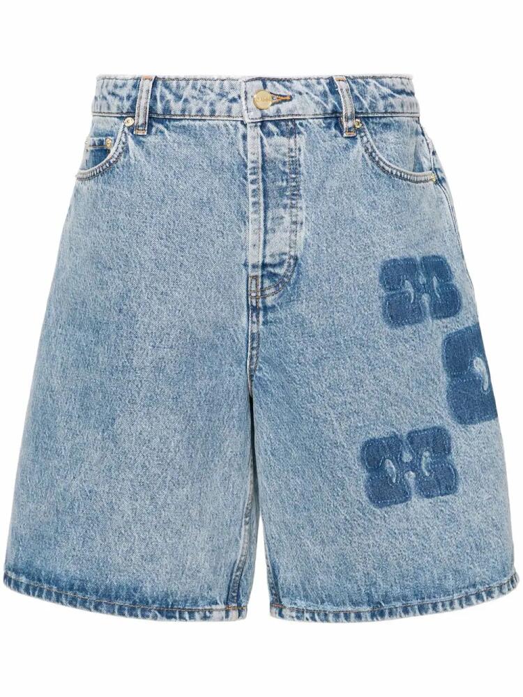 GANNI logo-motif denim shorts - Blue Cover