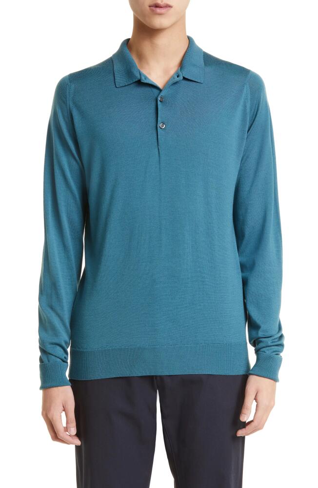 John Smedley Cotswold Wool Polo Sweater in Blue Tide Cover