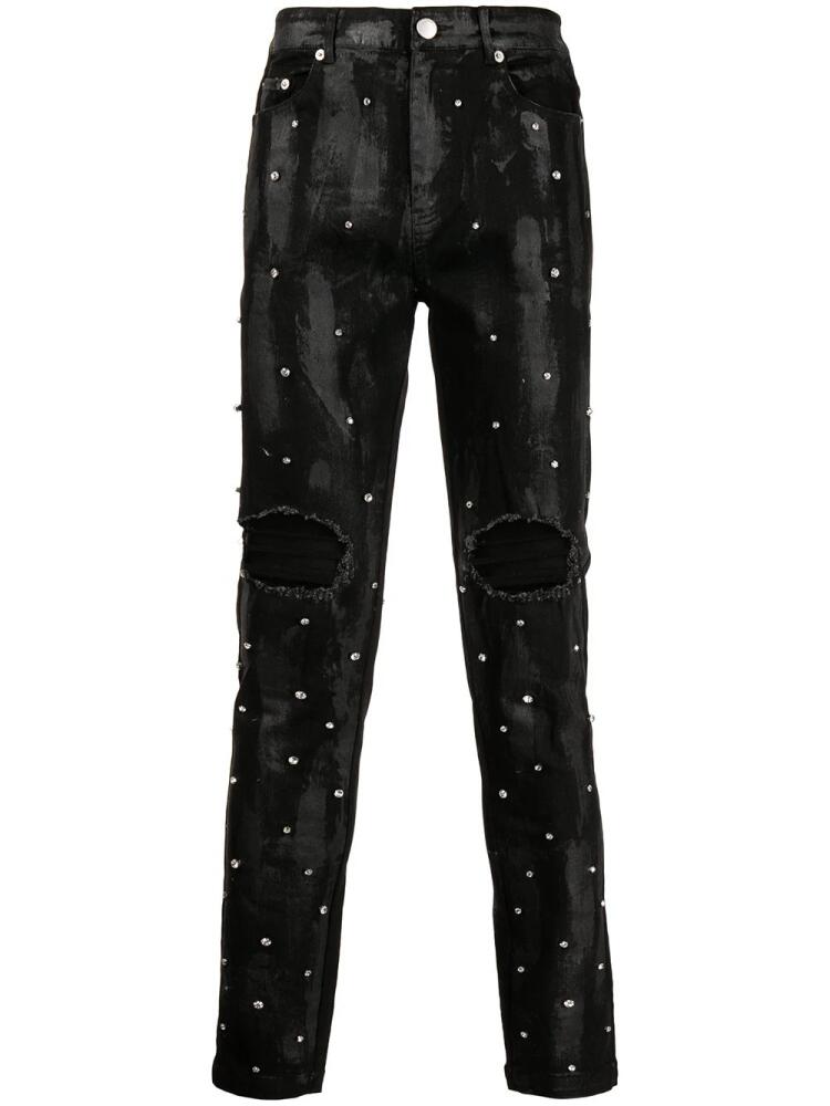 God's Masterful Children Harley distressed wax-appliqué jeans - Black Cover