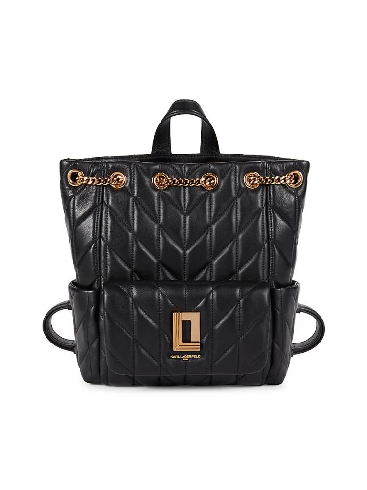 Karl Lagerfeld Paris Women's Lafayette Logo Leather Backpack - Black Gold Cover