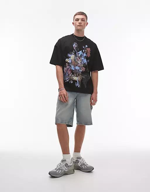 TOPMAN X ASHMOLEAN extreme oversized fit t-shirt with floral print in black Cover