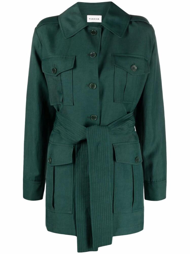 P.A.R.O.S.H. belted short trench coat - Green Cover