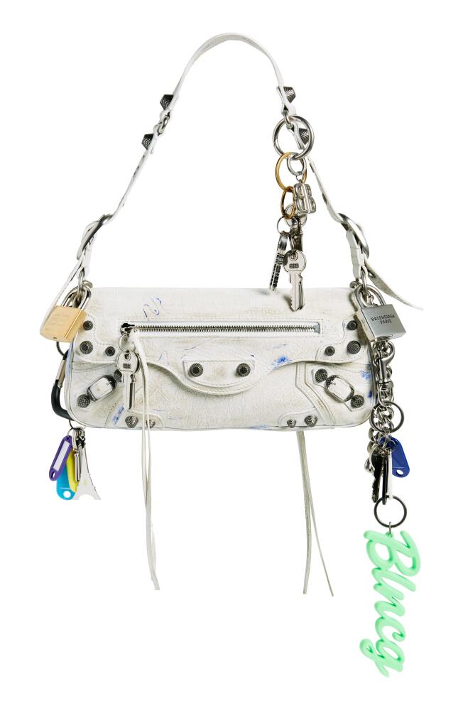 Balenciaga Small Le Cagole Used Effect Sling Bag with Charms in Optic White Cover