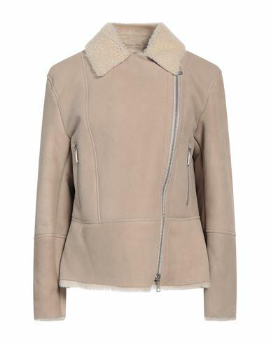 Vintage De Luxe Woman Jacket Sand Soft Leather, Shearling Cover