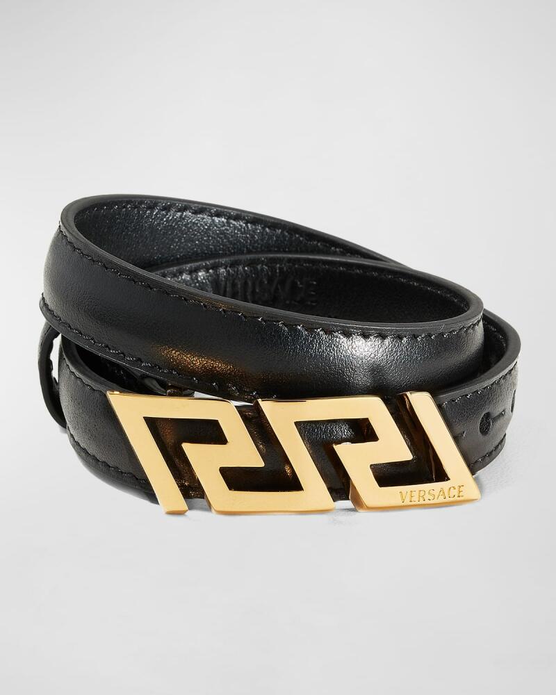 Versace Men's La Greca Leather Wrap Bracelet Cover