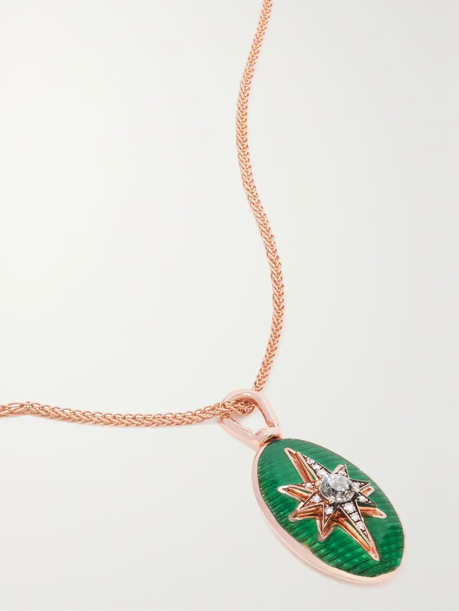 Selim Mouzannar - 18-karat Pink Gold, Enamel And Diamond Necklace - Green Cover