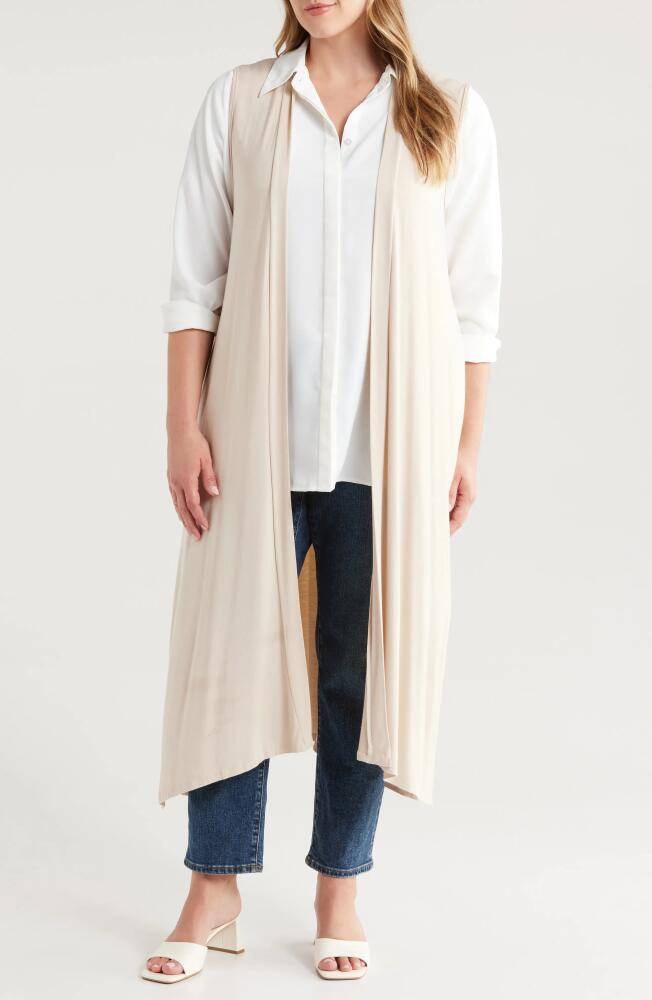 24seven Comfort Apparel Open Front Long Vest in Oatmeal Cover