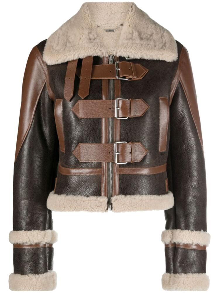 Blumarine Giacca shearling-trim leather jacket - Brown Cover