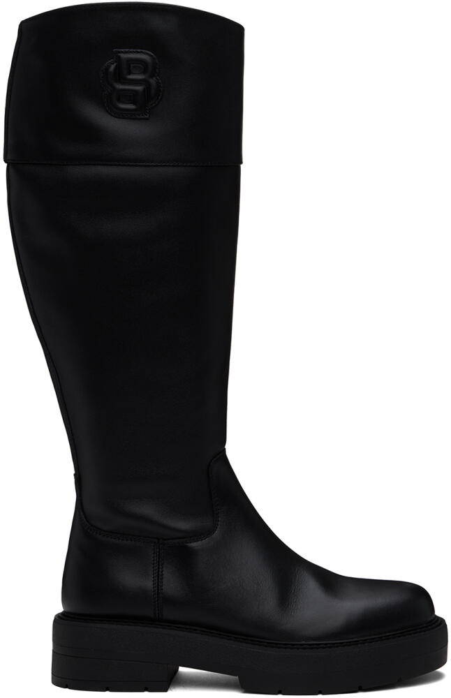 BOSS Black Leather Padded Double Monogram Tall Boots Cover