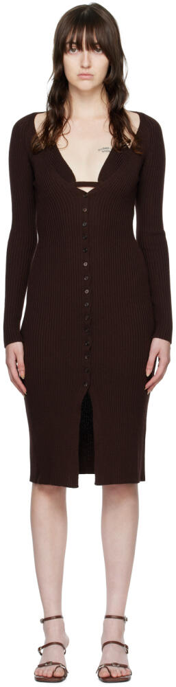 Blumarine Brown Ribbed Midi Dress Cover