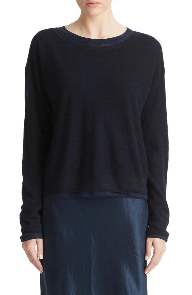 Vince Double Layer Wool, Silk & Alpaca Crewneck Sweater in Coastal/Light Coastal Cover