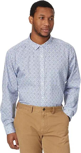 Johnston & Murphy Mosaic Tile Print Shirt (Blue) Men's Long Sleeve Button Up Cover