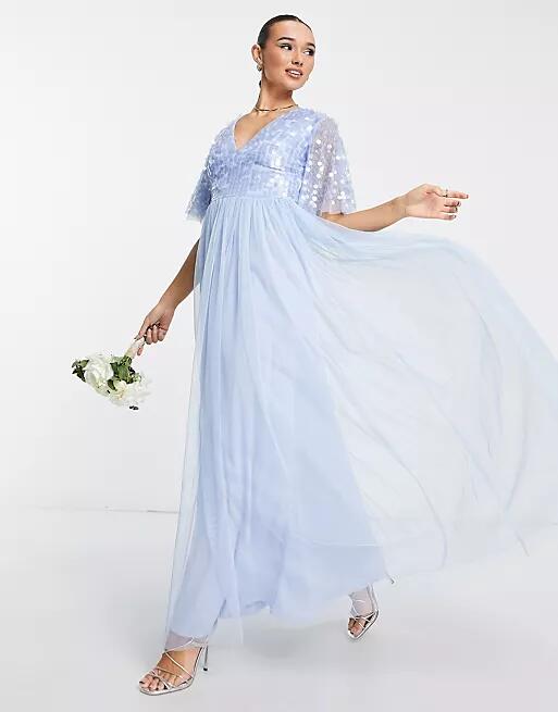 Maya Bridesmaid flutter sleeve sequin maxi dress in blue Cover