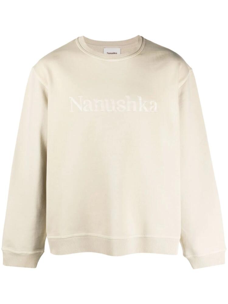 Nanushka logo-embroidered cotton sweatshirt - Neutrals Cover