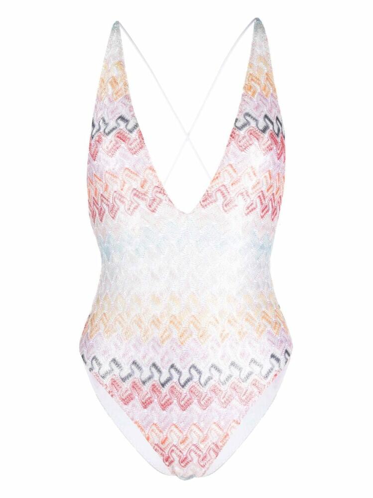 Missoni zigzag-print plunging V-neck swimsuit - Pink Cover