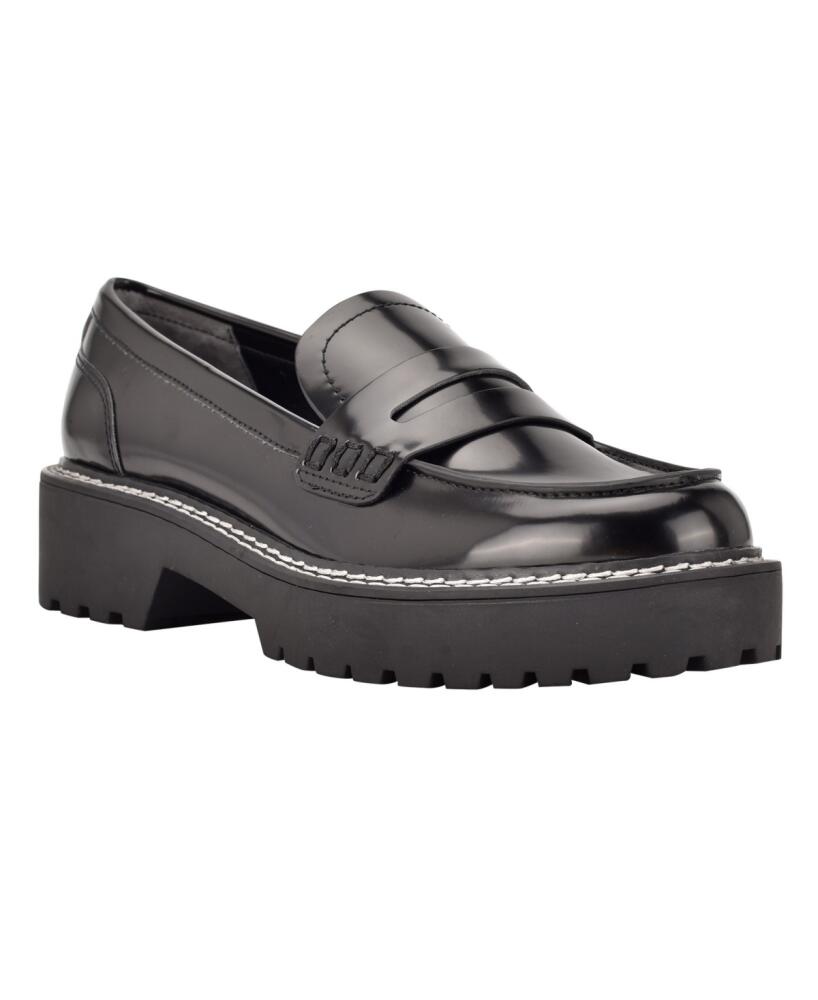 Calvin Klein Women's Suzie Casual Lug Sole Loafers - Black Faux Leather Cover