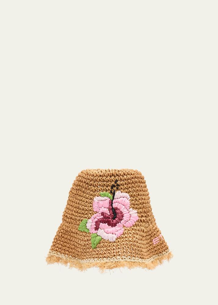 Etro Floral Embroidered Logo Paper Straw Bucket Hat Cover