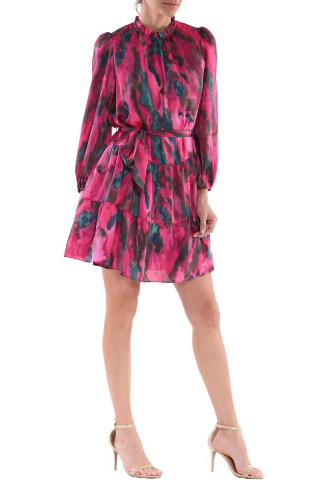 Julia Jordan Long Sleeve Ruffle Hem Dress in Magenta Multi Cover