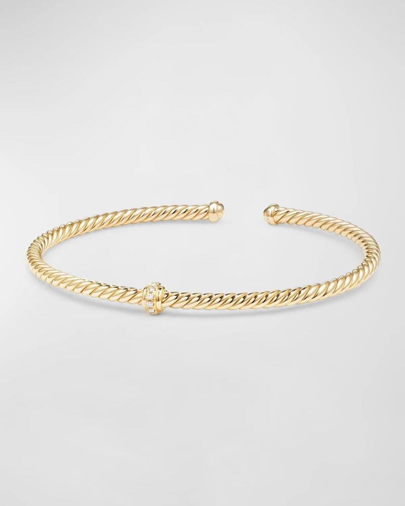 David Yurman 3mm Cablespira Diamond-Station Bracelet in 18k Gold Cover