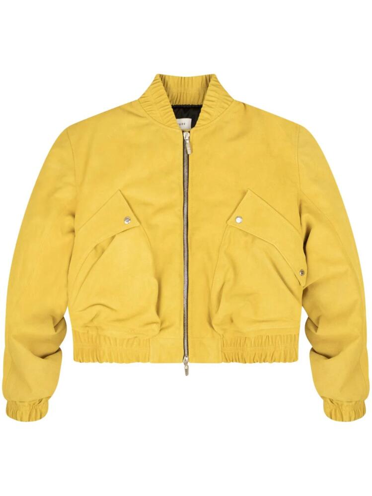 RHUDE flap-pocket suede bomber jacket - Yellow Cover