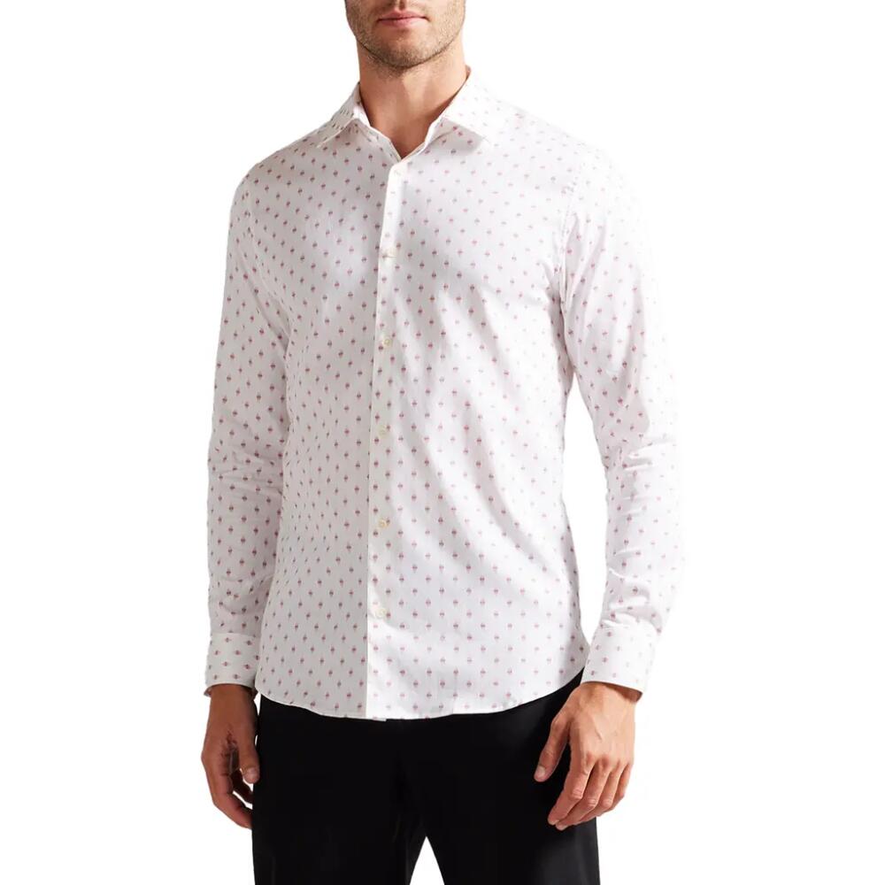 Ted Baker London Ardea Pen Dot Slim Fit Stretch Cotton Button-Up Shirt in White Cover