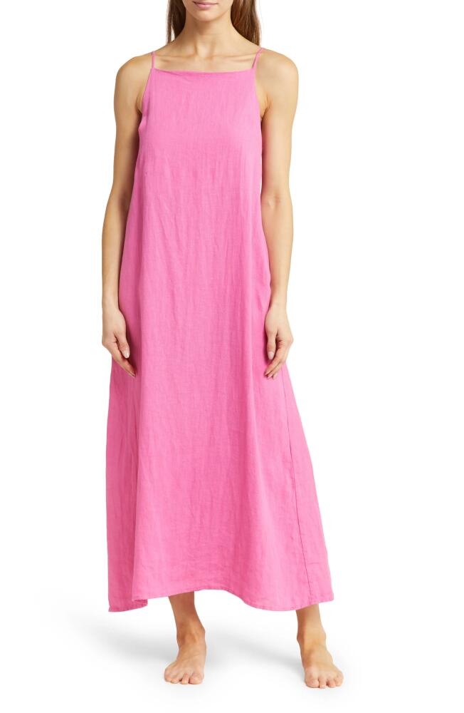 Desmond & Dempsey Print Square Neck Linen Nightgown in Plain Linen Cerise Cover