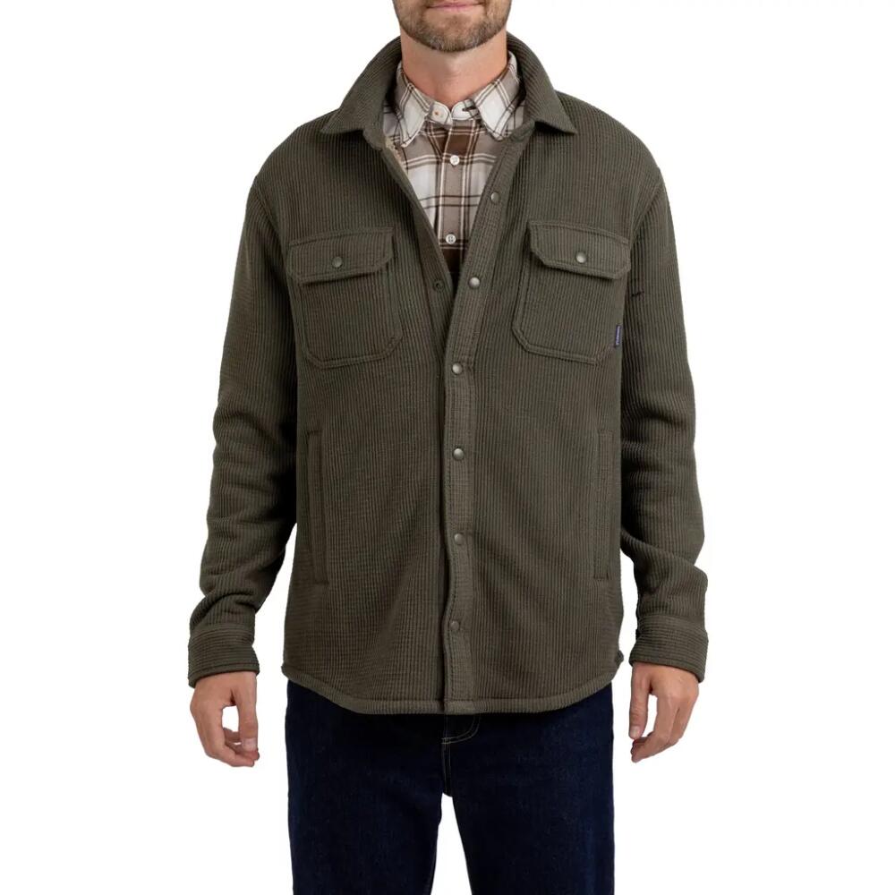 Rainforest Highland Waffle Knit Shirt Jacket with Faux Shearling Lining in Dark Olive Cover