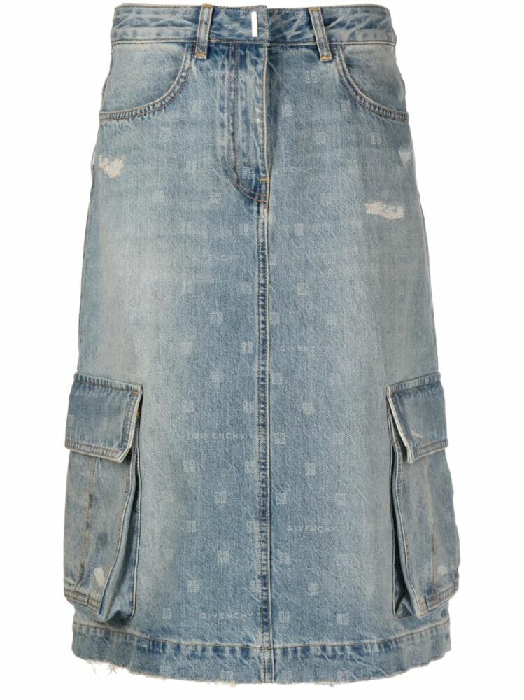 Givenchy monogram-print denim cargo skirt - Blue Cover