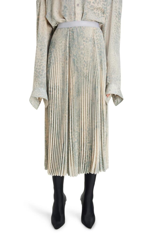 Balenciaga Bleached Leopard Print Pleated Midi Skirt in Beige Cover