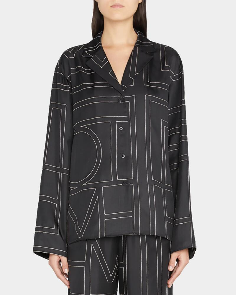 Toteme Monogram-Embroidered Silk Pajama Top Cover