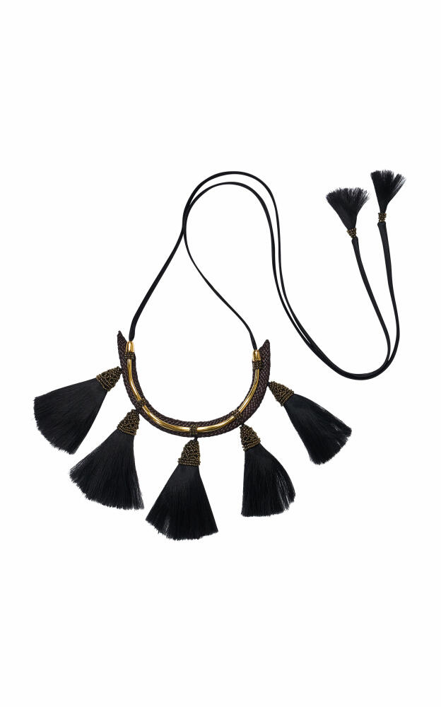 Johanna Ortiz - Seminole Wisdom Gold-Plated Silk and Palm Necklace - Black - Gifts For Her Cover