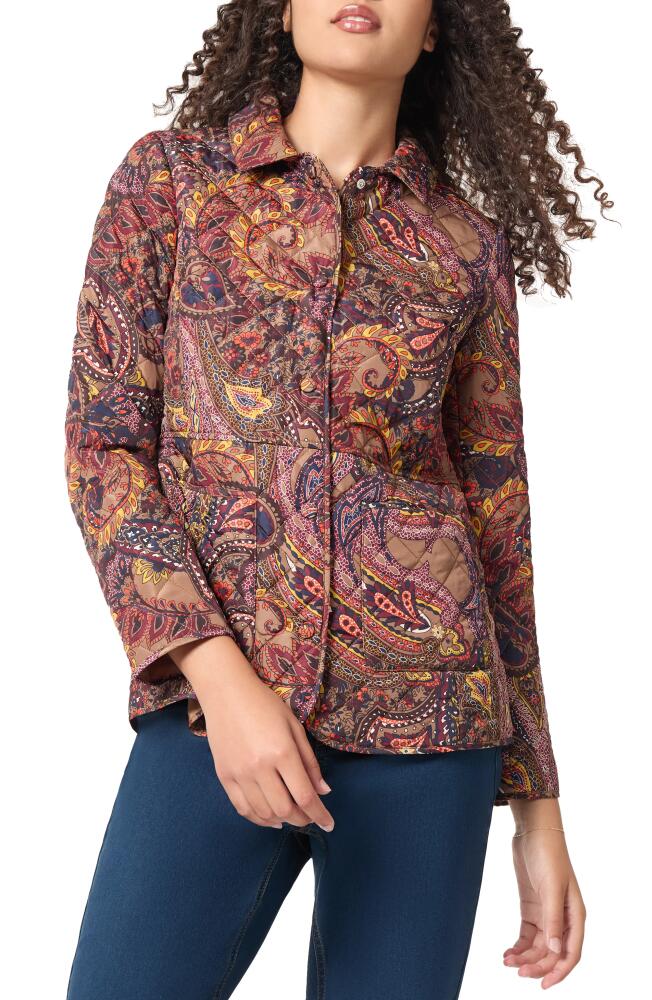 Jones New York Paisley Print Quilted Bracelet Sleeve Snap Front Jacket in Caramel Multi Cover