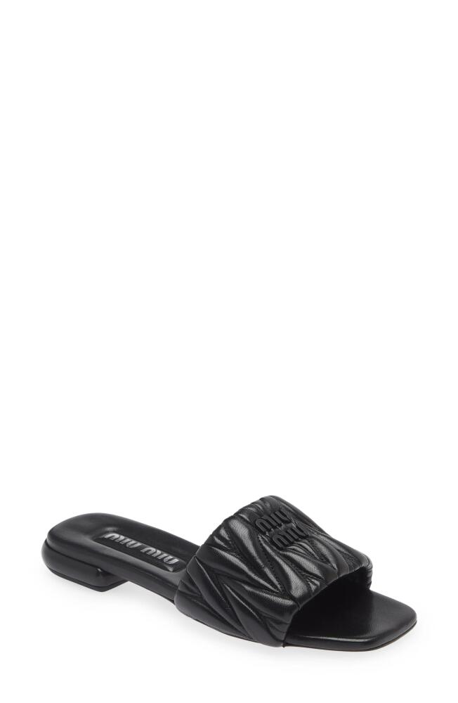 Miu Miu Logo Matelassé Slide Sandal in Nero Cover