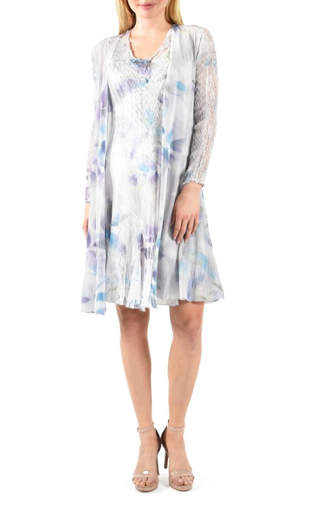 Komarov Floral Sleeveless Dress & Duster in Silver Foliage Cover