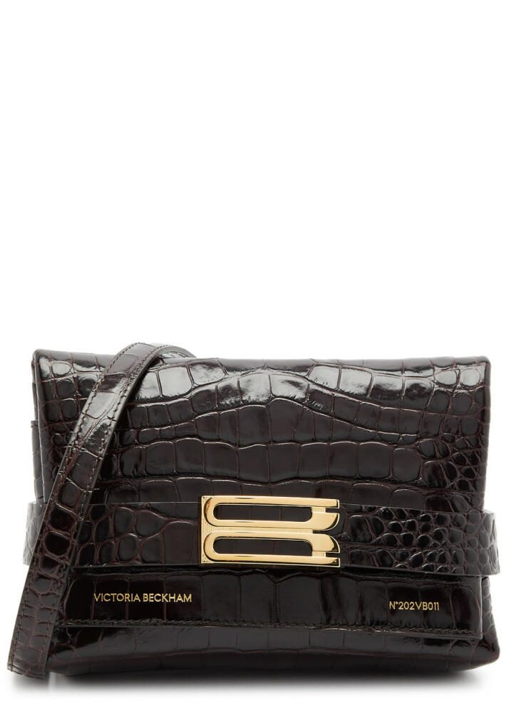 Victoria Beckham Buckle Mini Crocodile-effect Leather Pouch - Dark Brown Cover