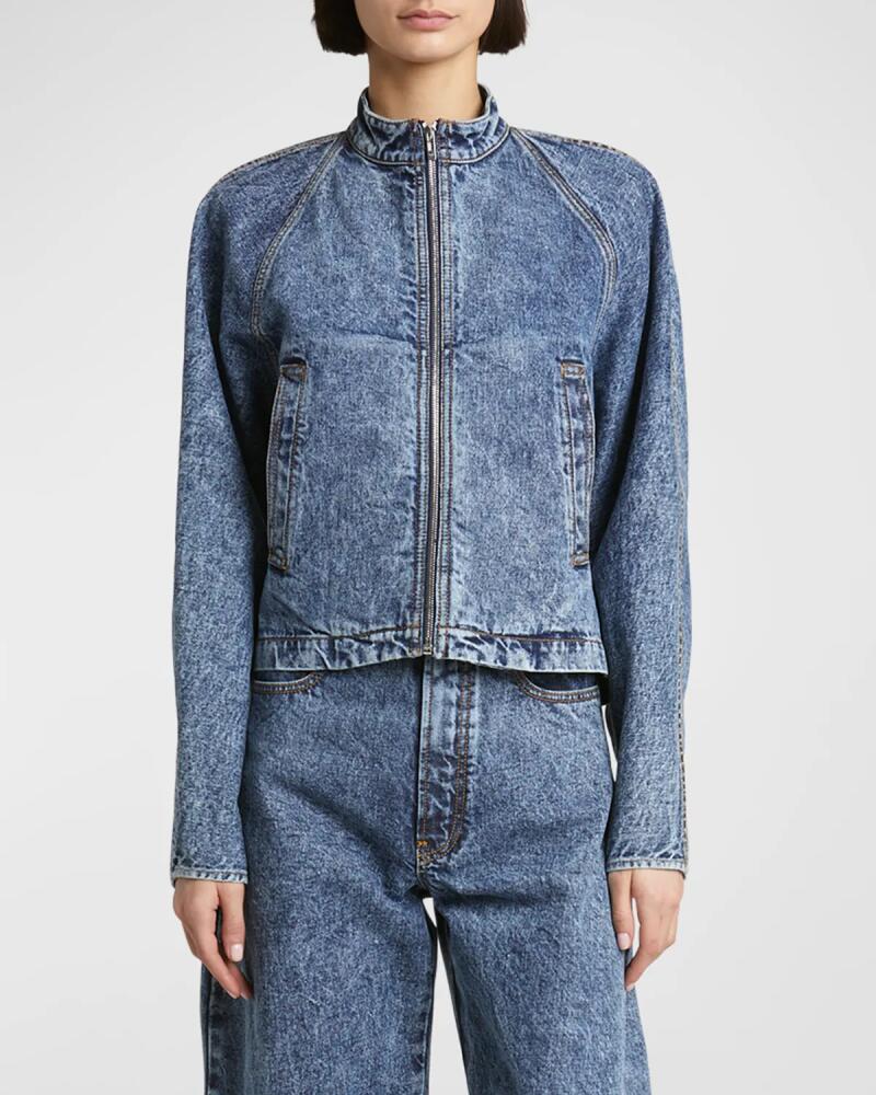 ALAIA Denim Zip-Up Jacket with Rounded Sleeves Cover