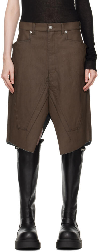 Rick Owens Khaki Porterville Silvered Denim Midi Skirt Cover