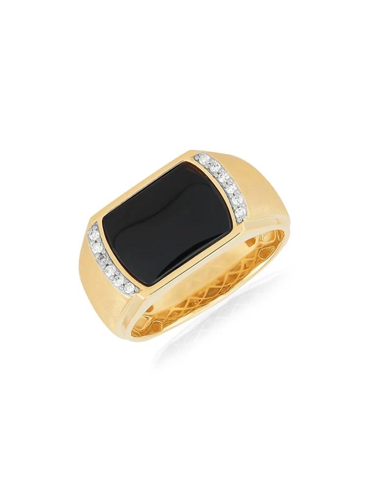 Saks Fifth Avenue Men's 14K Yellow Gold, Onyx 7 Diamond Signet Ring Cover