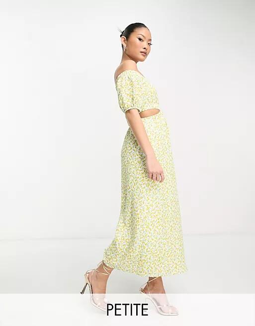 Ever New Petite off-shoulder maxi dress in lemon floral-Yellow Cover