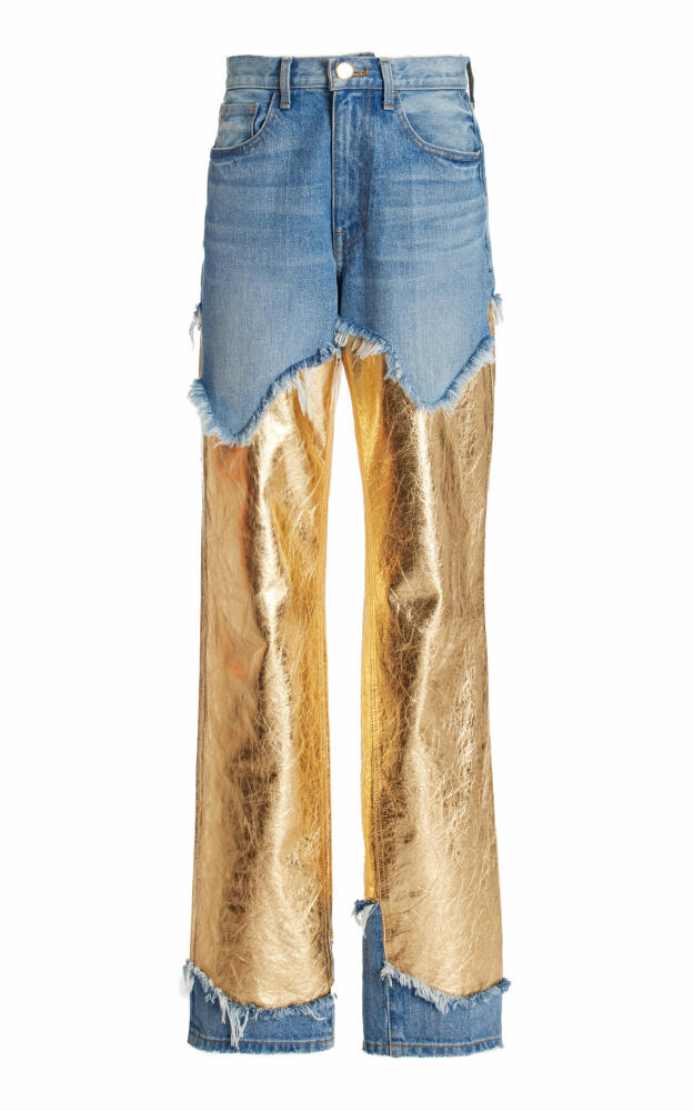 Brandon Maxwell - The Cortlandt Paneled Metallic Leather Straight-Leg Jeans - Gold Cover