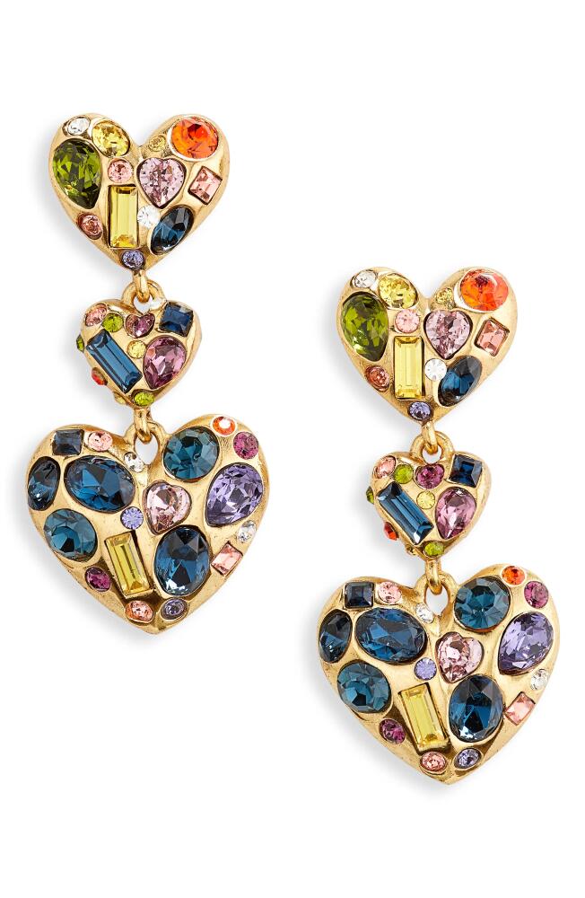 Oscar de la Renta Crystal Heart Drop Earrings in Rainbow Cover