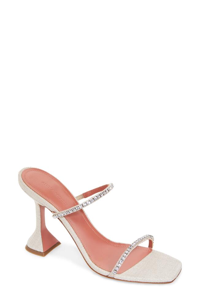 Amina Muaddi Gilda Crystal Strap Slide Sandal in Beige/Crystal Cover