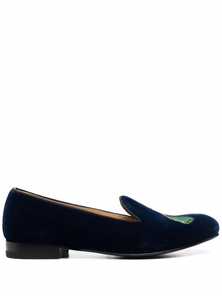 Scarosso Daisy embroidered velvet slippers - Blue Cover