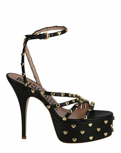 Moschino Heart Studded Platform Heels Woman Sandals Black Leather Cover